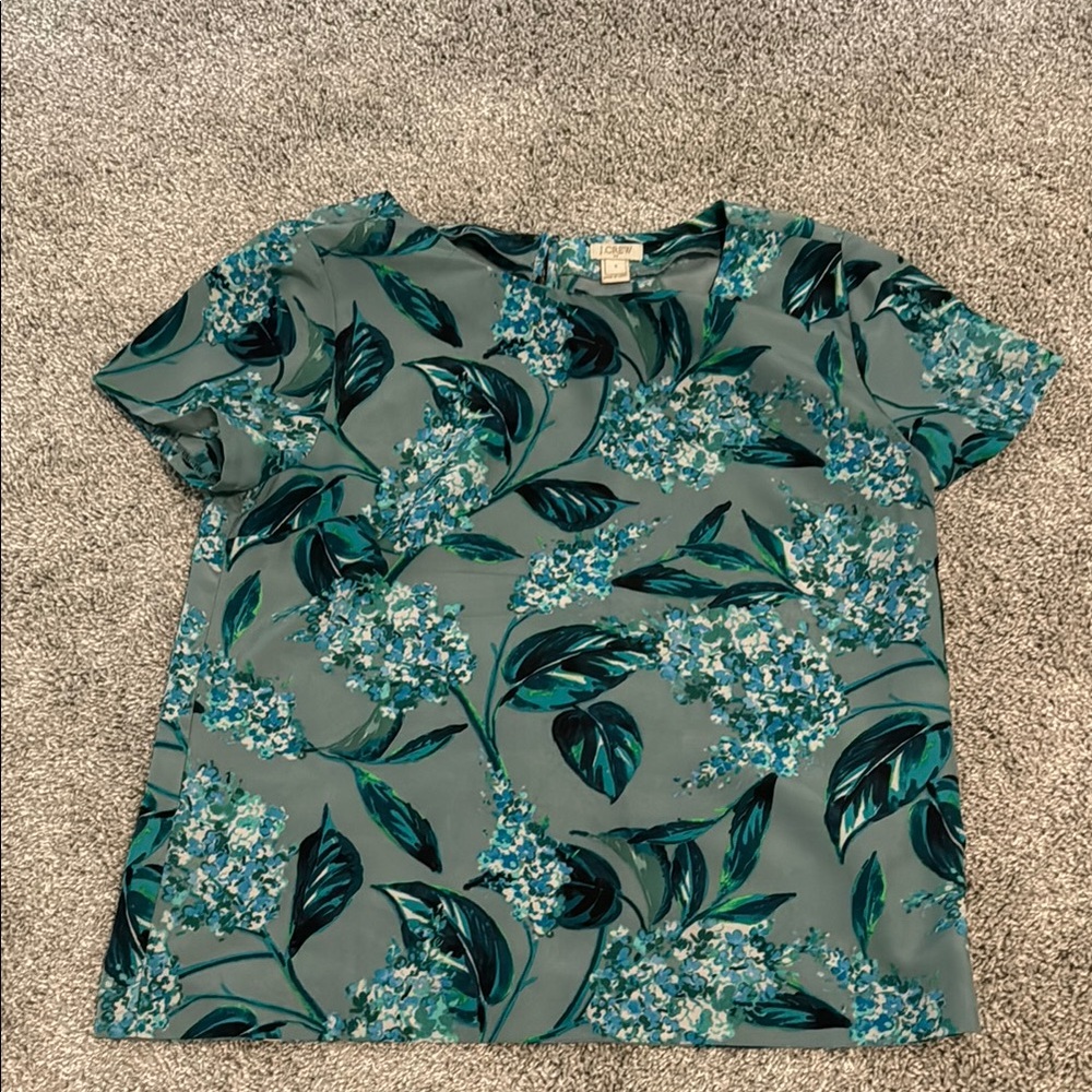 J. Crew Blue Boxy T-Shirt with Floral Design
